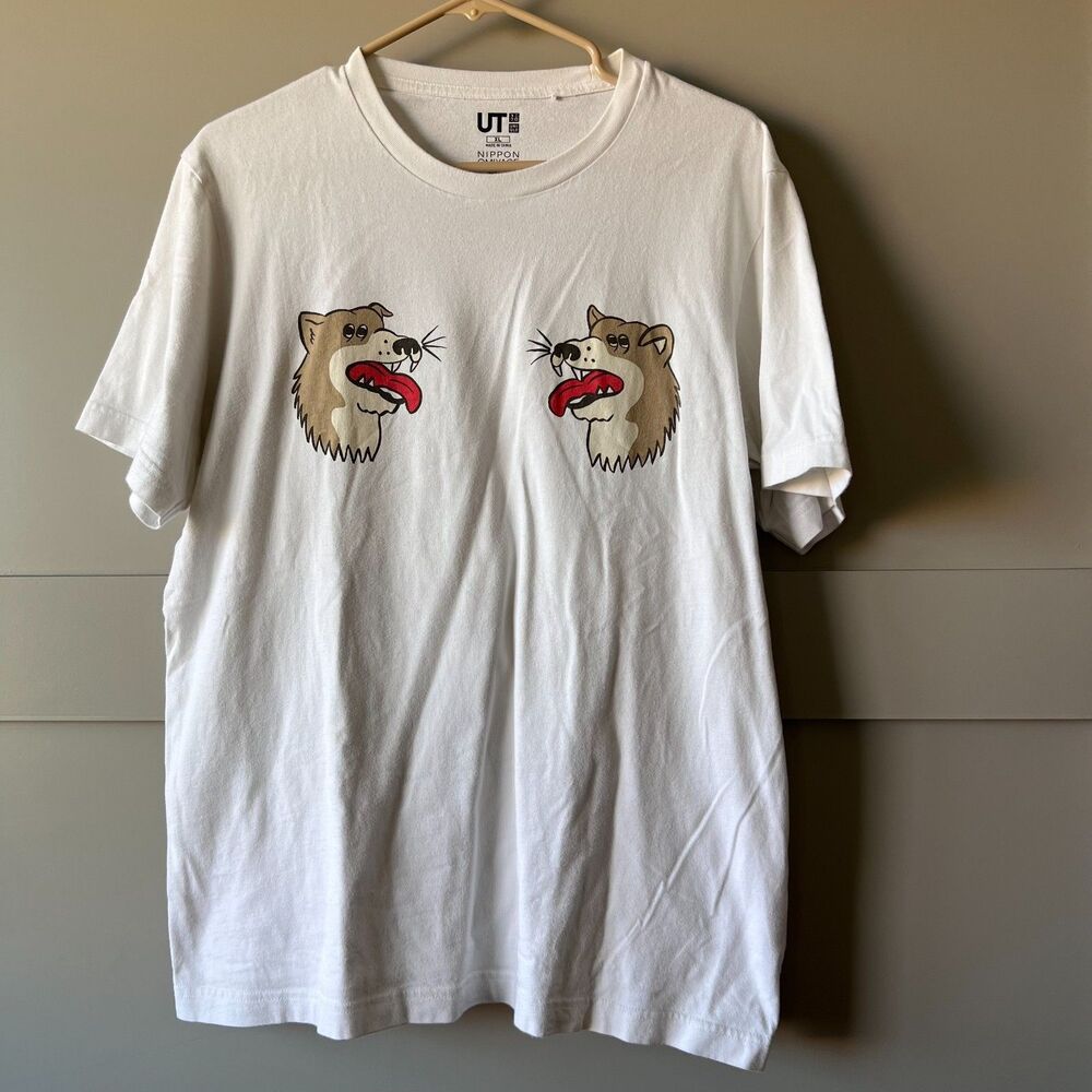 Uniqlo Shirt Mens‎ Size XL Tokyo Japan White Cotton Graphic Tee Hachiko Dogs
